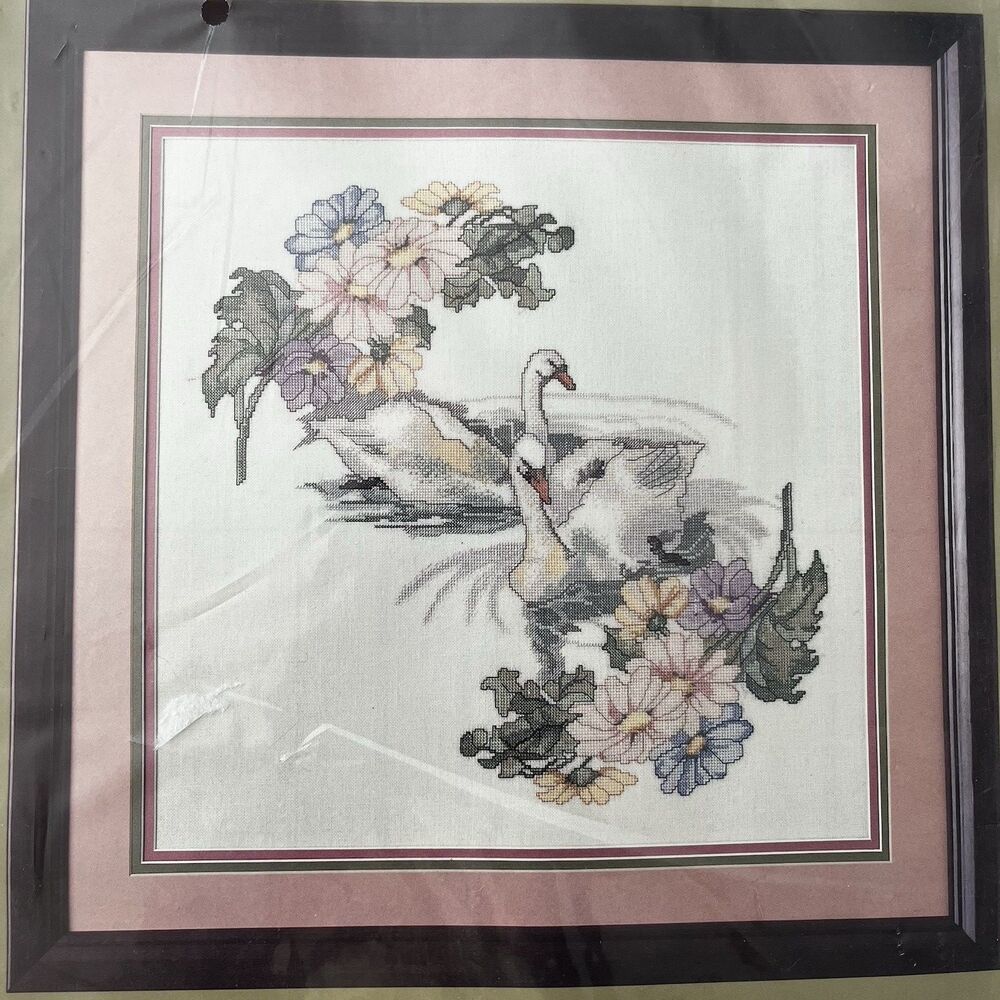 Swans & Flowers Linen to Cross Stitch Candamar Designs Something Special 16 x16"